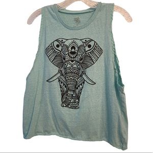 Made Right Tribal Elephant Boho Muscle Tank Teal XL